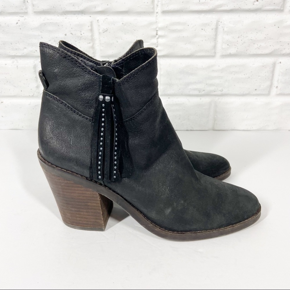 LUCKY BRAND Pavel Black Suede Block Heeled Boots with tassels